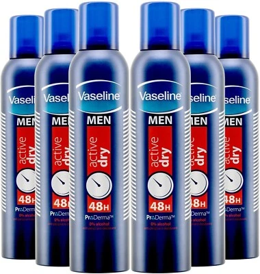 Vaseline Men Active Dry Anti-Perspirant Deodorant Spray 250ml x 6