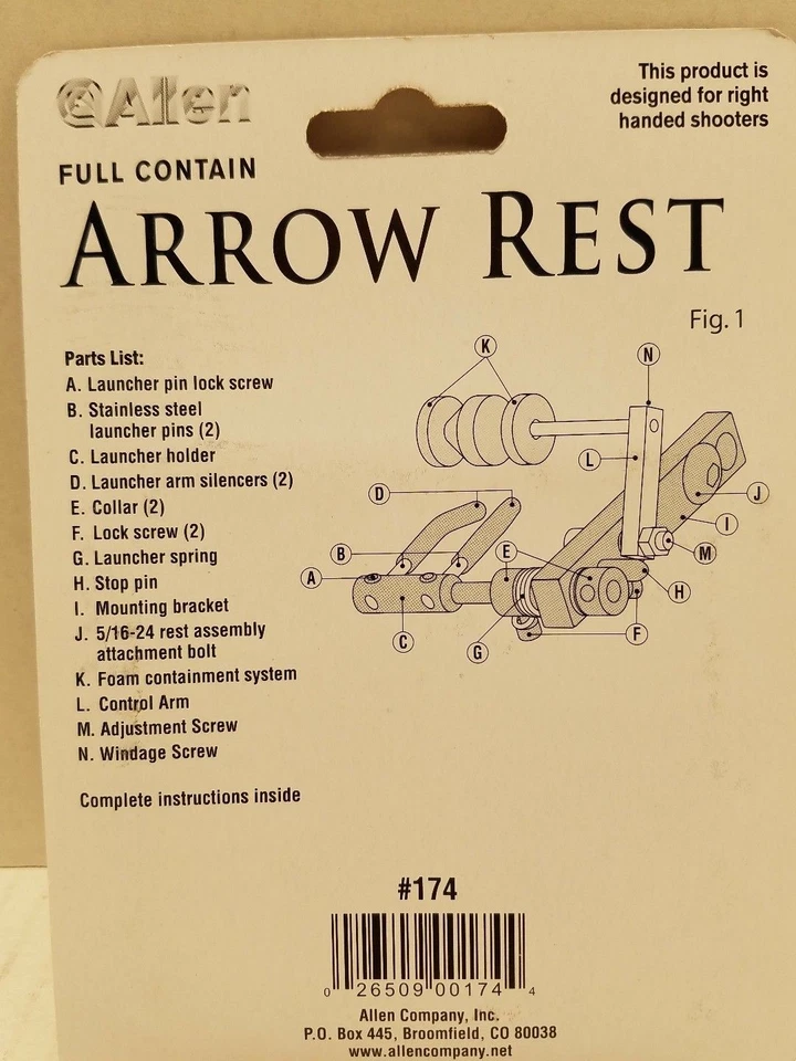 ALLEN 174 Keeper Arrow Rest-Full Contain Arrow Rest-Right Hand Bow-LOT OF 6 - Image 2 of 2