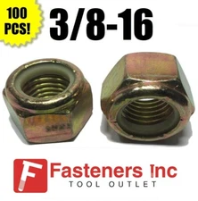 (Qty 100) 3/8-16 Grade 8 Nylon Insert Lock Nuts Nylock Yellow Zinc Plated