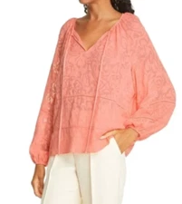 Tanya Taylor Beachwear Oversize Silk Cotton Peach Semisheer Top Size S