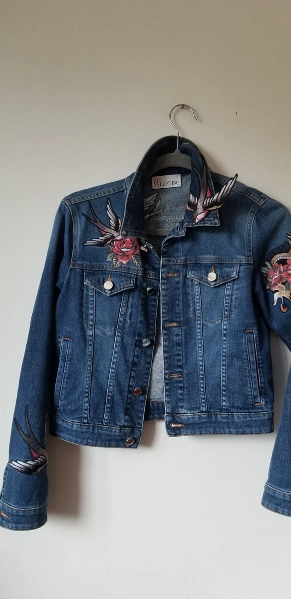 VALENTINO RED SIZE 40 EMBROIDERED DETAILS COTTON DENIM JACKET | eBay