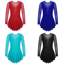 Kids Girls Round Neckline Activedress Long Sleeve Patchwork Style Dancewear