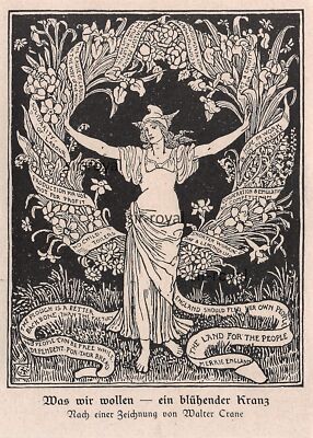 Ein blühender Kranz - Walter Crane - Sozialismus - 1921 ~9x13cm