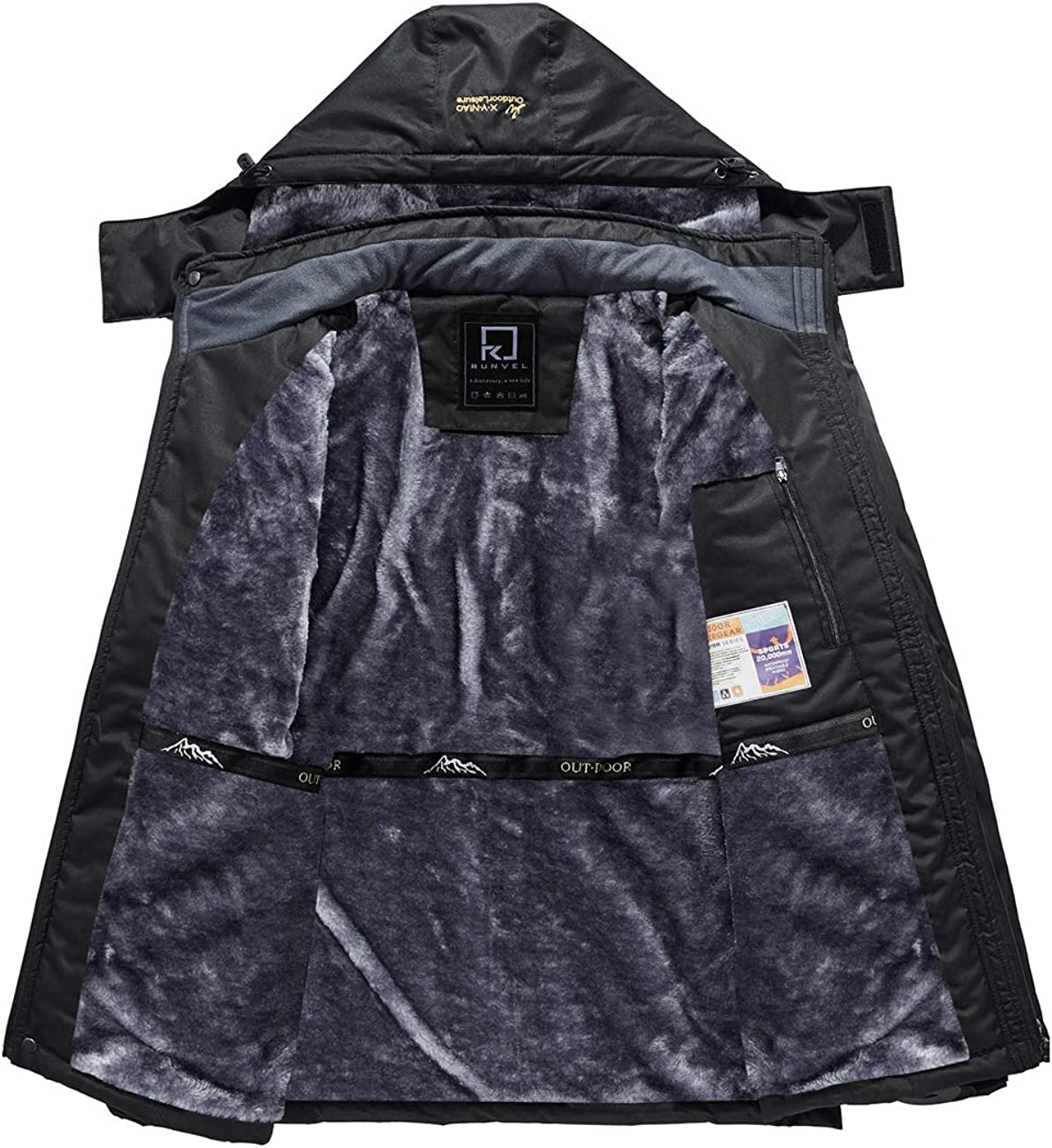 R RUNVEL Men's Waterproof Jacket Windproof Outdoor MultiPockets Winter