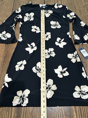 Tommy Hilfiger Printed Jersey Bell Sleeve A-line Dress Black Floral Size 6P  NWT