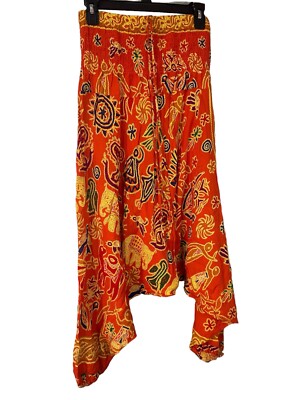 Lofbaz Women's Bohemian Smocked Pants Harem Clothing Hippie Boho Orange Size XL