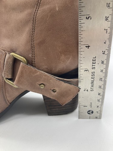 Nine West "Herewegoo" Tan Leather Zip Heel Western High Ankle Boots Womens 10 - Picture 3 of 12