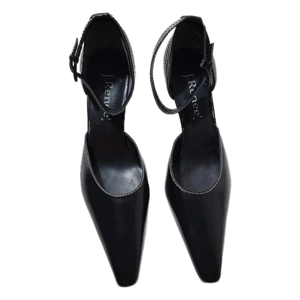 J. Renee Black White Stitching Ankle Strap Pumps Women's Size US 9 M Witch Toe - Image 2 of 4