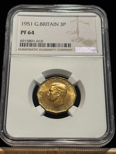 GREAT BRITAIN 3 Pence 1951, NGC PF 64 Choice UNC / PROOF, Lustrous, Scarce. E2