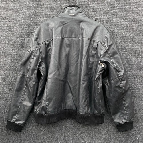 Calvin Klein Faux Leather PVC Riding Bomber Jacket Mens Large Black Sherpa Lined - Picture 19 of 21
