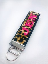 monogram cheetah print wristlet key fob, black, personalized, birthday gift