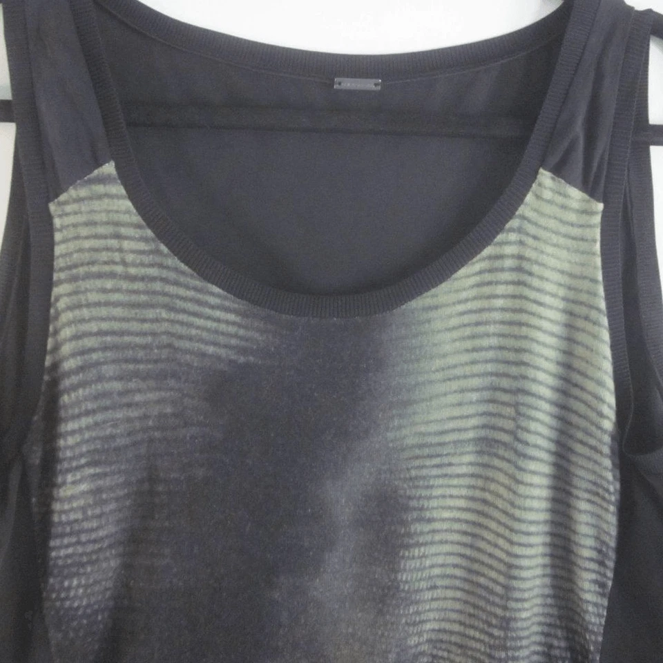 Camiseta sin mangas Elie Tahari para mujer negra seda verde frontal talla L Foto 3 de 4