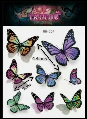 BUTTERFLY Temporary Tattoos UK 3D Festival  Girls body Art Craft Transfers 🦋 💜 - Picture 1 of 6