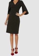  375 Milly Women's Black Stretch V-Neck Cady Jana 3/4 Sleeve Sheath Dress Size 2