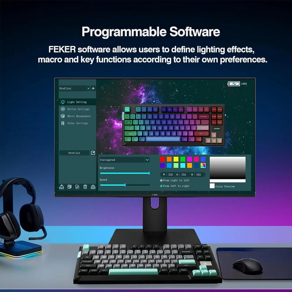 FEKER IK85 Plus Wireless Wired Mechanical Keyboard RGB Light For Laptop PC - Image 3 of 4