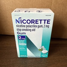 Nicorette Coated Nicotine Polacrilex White Ice Mint Gum 2MG 100 Piece 9/28