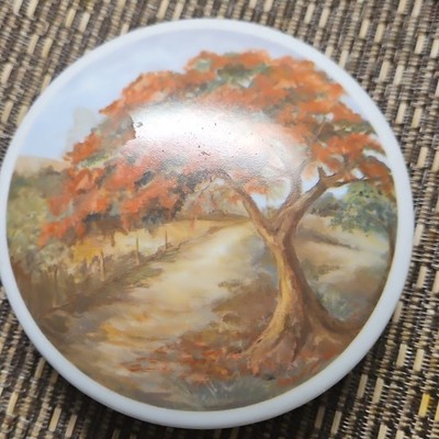Raymond Del Valle Limoges Porcelain Landscape Trees Plate, Round Glossy