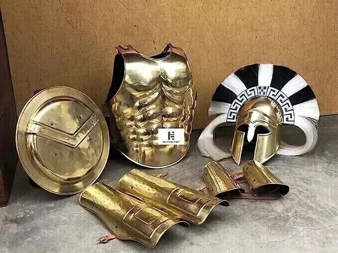 Chaqueta de coraza griega medieval con brazo de casco corintio + escudo + disfraz de pierna Foto 2 de 4
