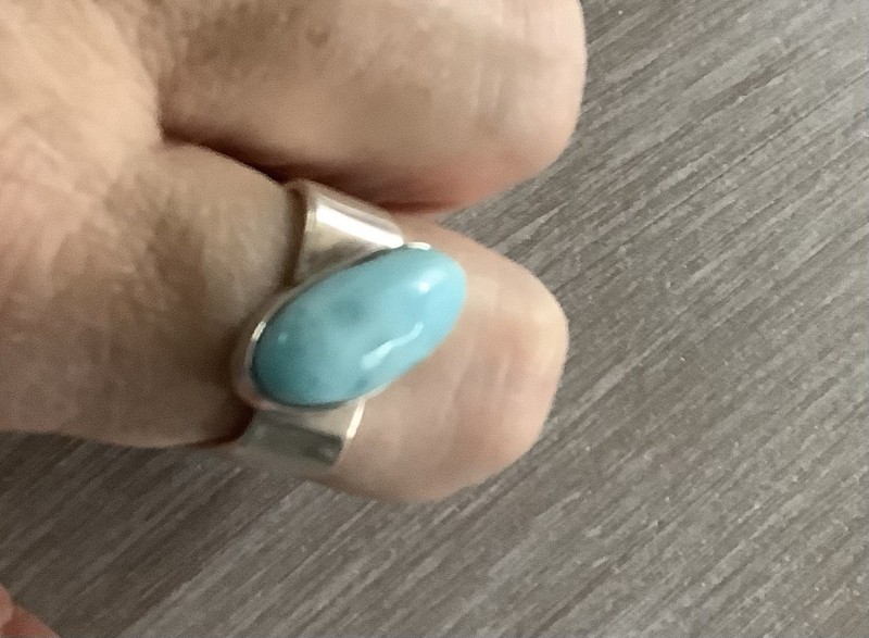Larimar natural genuine  Square Style Ring - Dominican Republic 925  Sz 9