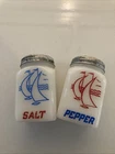 Vintage Milk Glass Sailboat Salt & Pepper Shakers Nautical Set Hazel Atlas