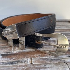 James Reid Handcrafted Black Leather Southwest 925 Silver 14k Gold Buckle 36