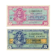 Set of 2 USA MPC 5 & 10 cents Series 521 XF