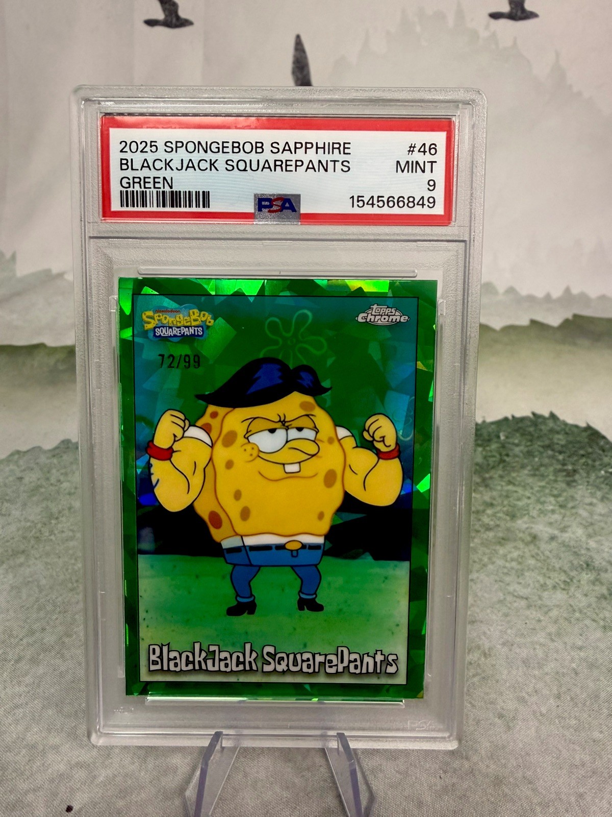 OBO!!! 2025 SpongeBob Sapphire #46 BlackJack SquarePants Green 72/99 PSA 9