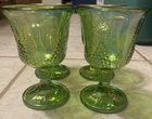 Indiana Carnival Glass Goblets Iridescent Lime Green Harvest Grape Set Of 4 Vntg