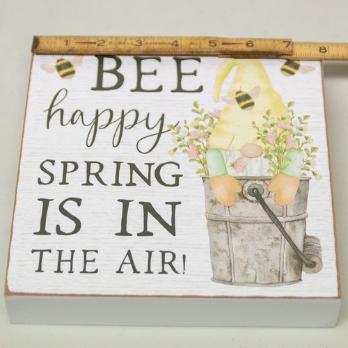 FARMHOUSE Sign Honey Bee & Gnome 8 x 8" Square Wall Hanging Spring Decoration - Picture 7 of 7