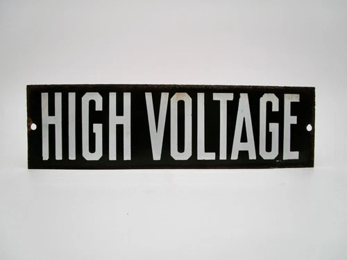 Vintage Porcelain High Voltage Warning Sign Plate Dark Green / White