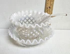 FENTON HOBNAIL FRENCH OPALESCENT MAYONNAISE BOWL WITH UNDERPLATE & LADLE