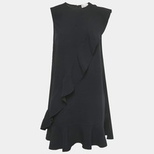 RED Valentino Black Crepe Frill Flounced Hem Mini Dress S