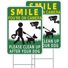 No Pooping Signs, 2Pcs 13x10 Inch H Stake Dog Warning Signs, Green