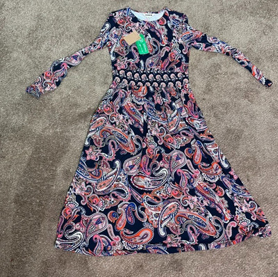 NWT Boden  Paisley Long SLEEVE MAXI Dress Viscose/Elastane Pleated Size 4R