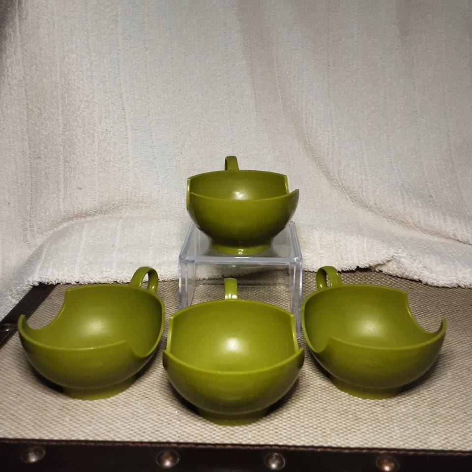 VTG Set of 4 PYREX Avocado Olive Green Roly Poly Cup Holders Replacements (i25) - Изображение 4 из 4