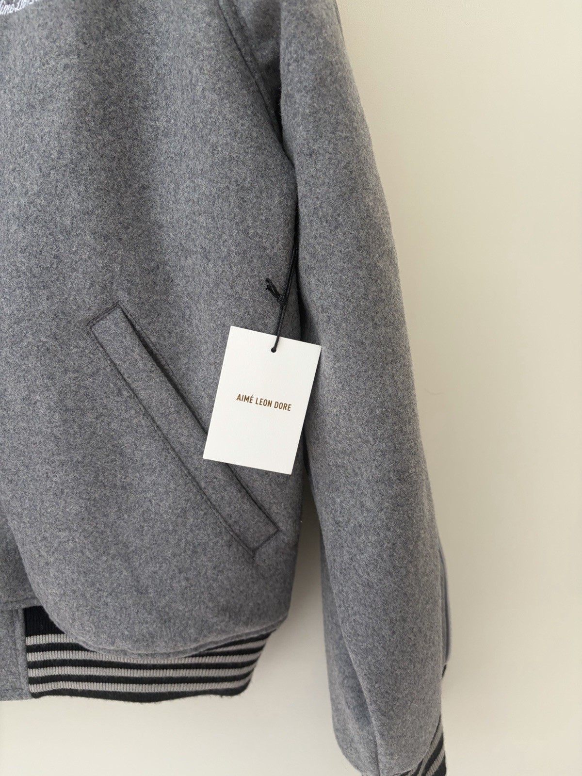 BNWT Men’s AIME LEON DORE Grey Wool Varsity Bomber Jacket Size M RRP £825 image 2