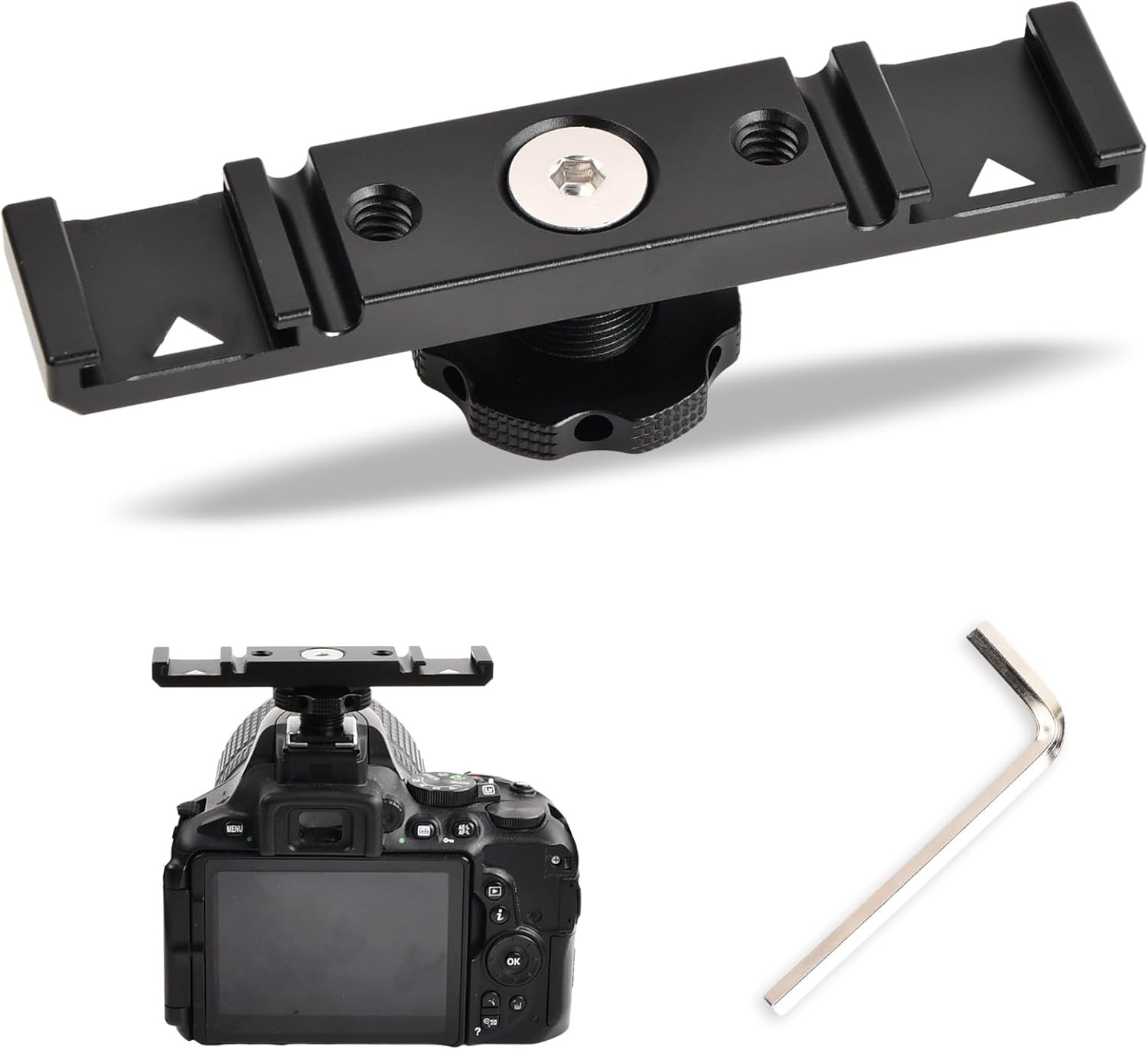 Dual Cold Shoe Mount Bracket, Aluminium Hot Shoe Adapter Extension Bar for Micr