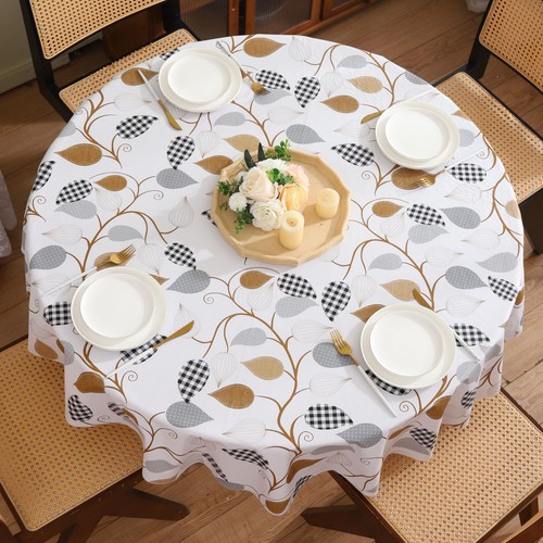 Round Vinyl Tablecloth with Flannel Backing Waterproof Oil-Proof PVC Table Cl... - Picture 2 of 6