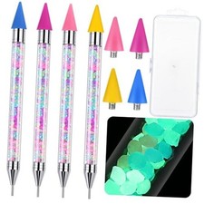 4 Pcs Glow Rhinestone Picker Tool Dotting Pen with 4 Extra Tips Dual End