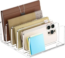 Desk Mail Organizer, 5 Section Clear Acrylic File 5 Clear, 