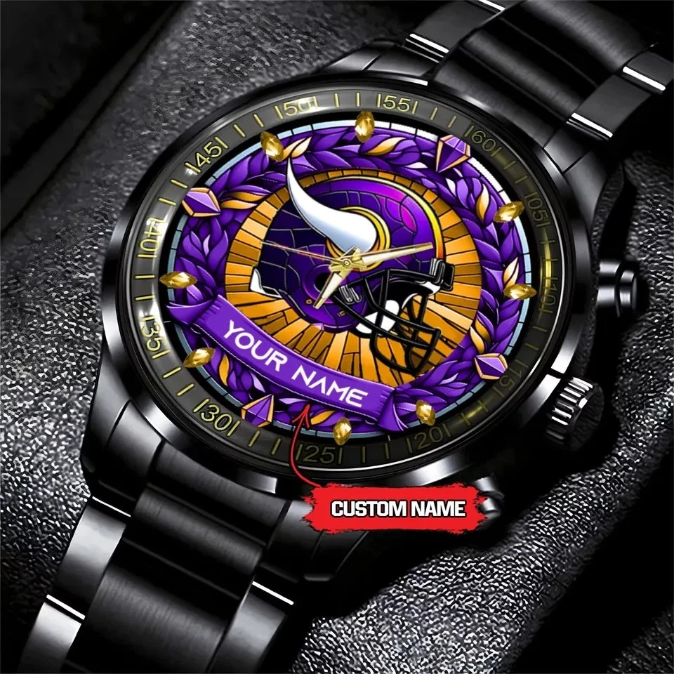 Vikings Personalized Black Stainless Steel Watch for Fans