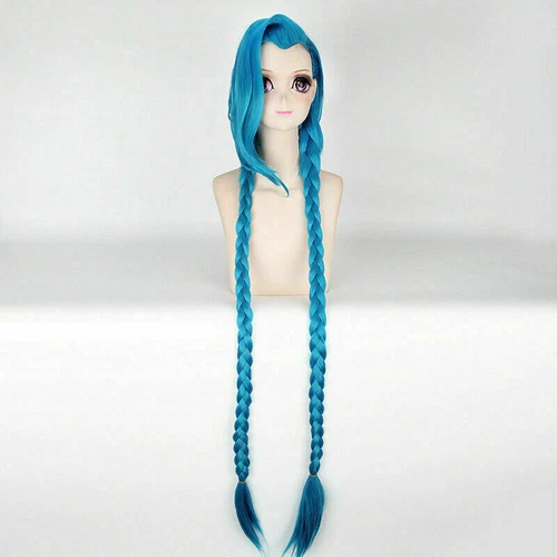 LOL Jinx Parrucca Cosplay Forcina Prop Trecce Blu Il Cannone Sciolto Capelli Sintetici - Foto 2 di 15