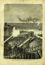 Shelling of Fort Mortier by Schlossbattery - book cutout 1870-wood engraving