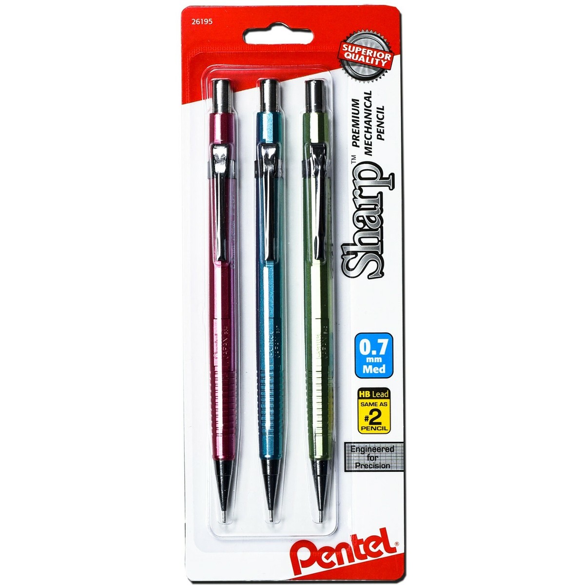 Pentel Sharp P207MBP3M1 Mechanical Pencils, 0.7mm, Metallic Series