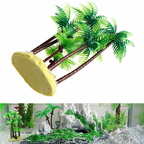 Yellow Beach & Palm Tree Plastic Plant Aquarium Ornament Fish Tank