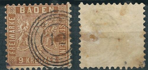 GERMANY Baden Scott# 17a used 9 kr. 1862 - Picture 1 of 1