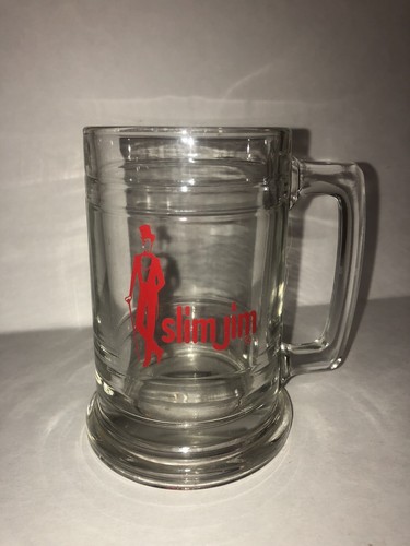 SLIM JIM CLEAR GLASS BEER STEIN MUG GLASS ADVERTISING - Picture 2 of 6