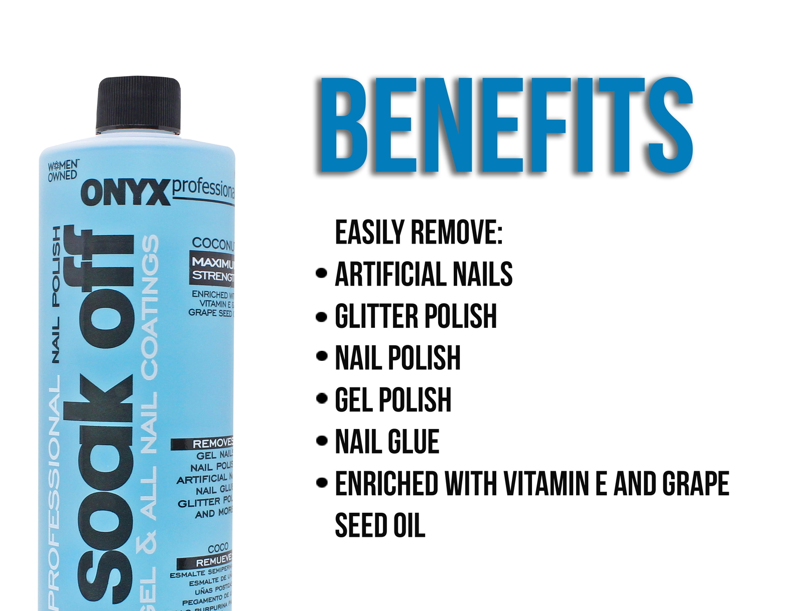 Onyx Professional Soak off Formula Nail Polish Remover, 16 fl oz