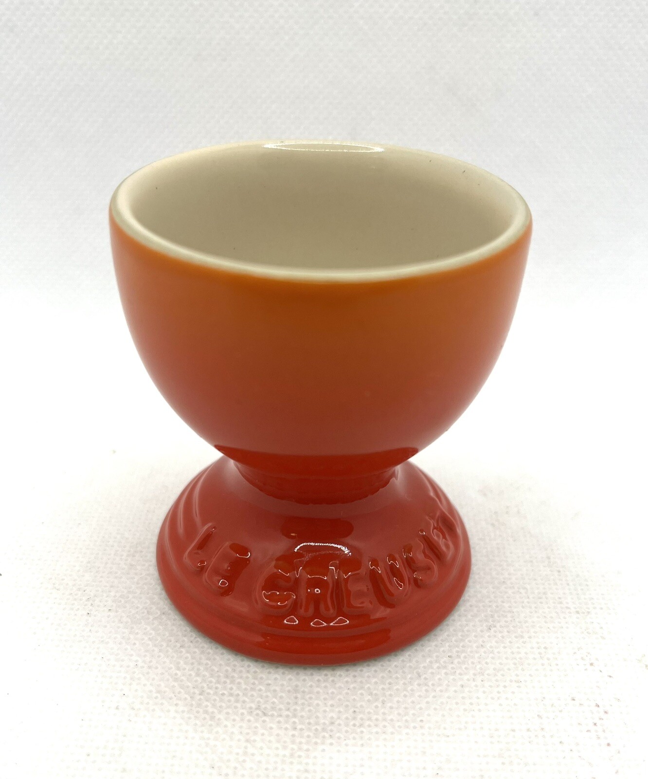 Le Creuset Stoneware Single Egg Cup Volcanic Orange Flame Easter Kitchen Decor, vintage pottery