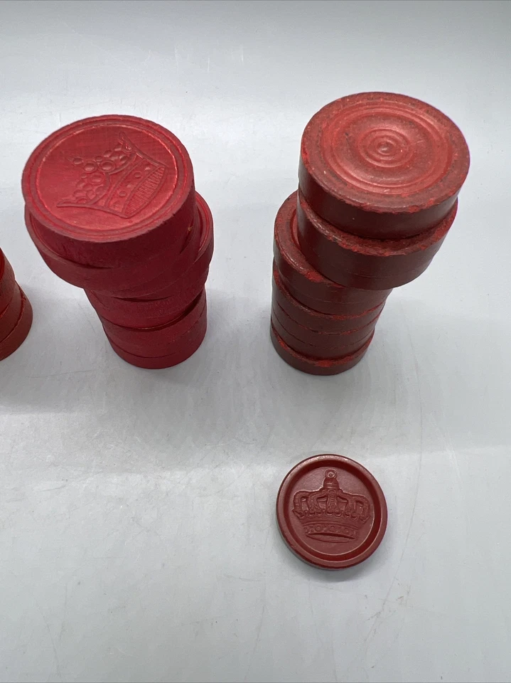 Vintage Empire Comet Wood HALSAM CHECKERS Special Pieces by Building Red White - Image 4 of 4